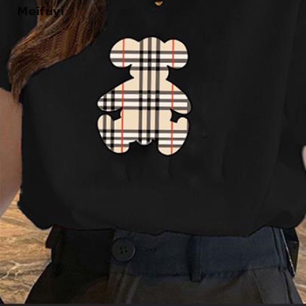 Áo Thun Nữ Cổ Tròn Ngắn Tay In Hình Gấu Đơn Giản