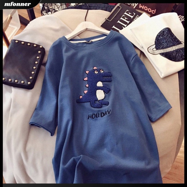 Áo Thun Tay Ngắn Dáng Rộng In Hoạt Hình Khủng Long Đáng Yêu Cho Nữ