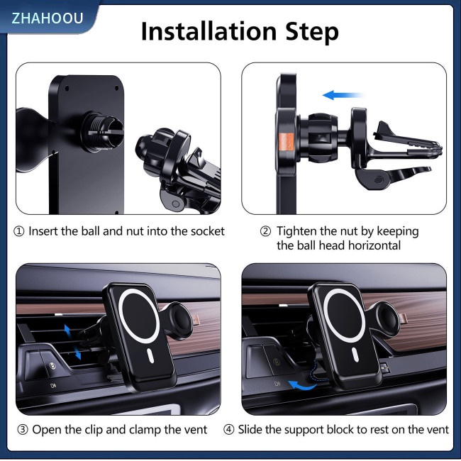 ☃Nhà Cửa☃ Đế Sạc Nhanh Không Dây 15w Có Nam Châm Hít Gắn Xe Ô Tô Cho Magsafe Iphone 12