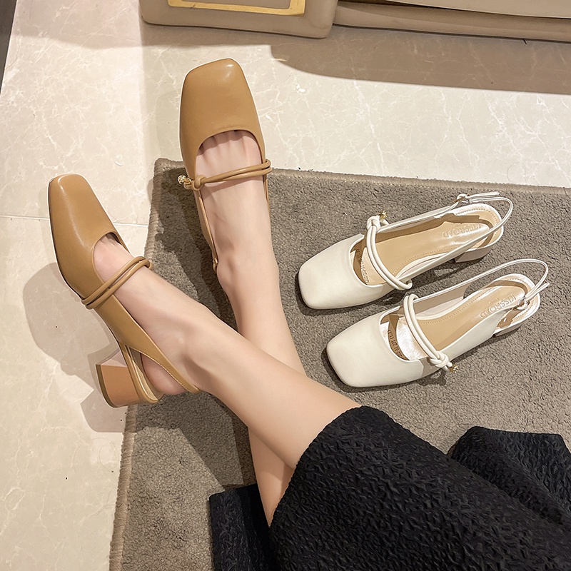 Giày Gót Thấp Mũi Vuông Bằng Da Đính Pha Lê Thời Trang Sang Trọng Cho Nữ