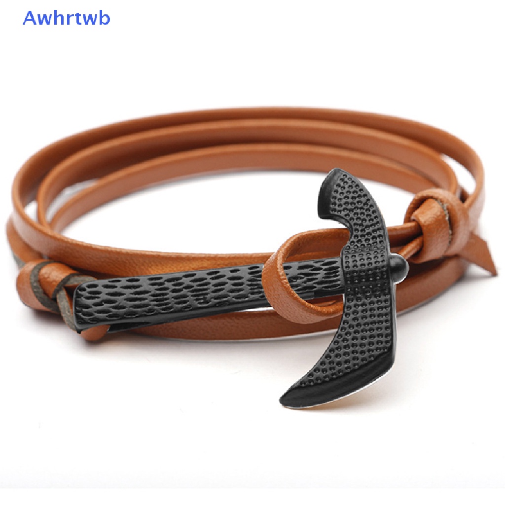 Awhrtwb Vòng Tay Da Đen Phối Móc Kim Loại Thể Thao Thời Trang Mới Cho Nam