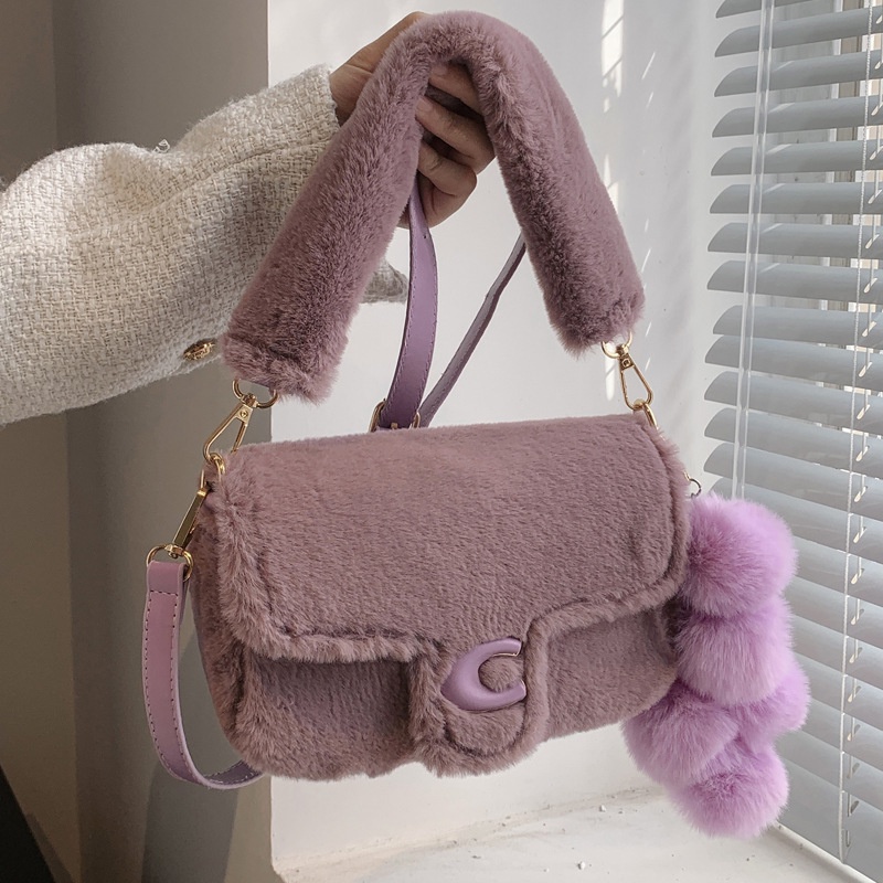 Túi Đeo Chéo Vai Hình Vuông Nhỏ Phủ Lông Thời Trang Thu Đông Dành Cho Nữ