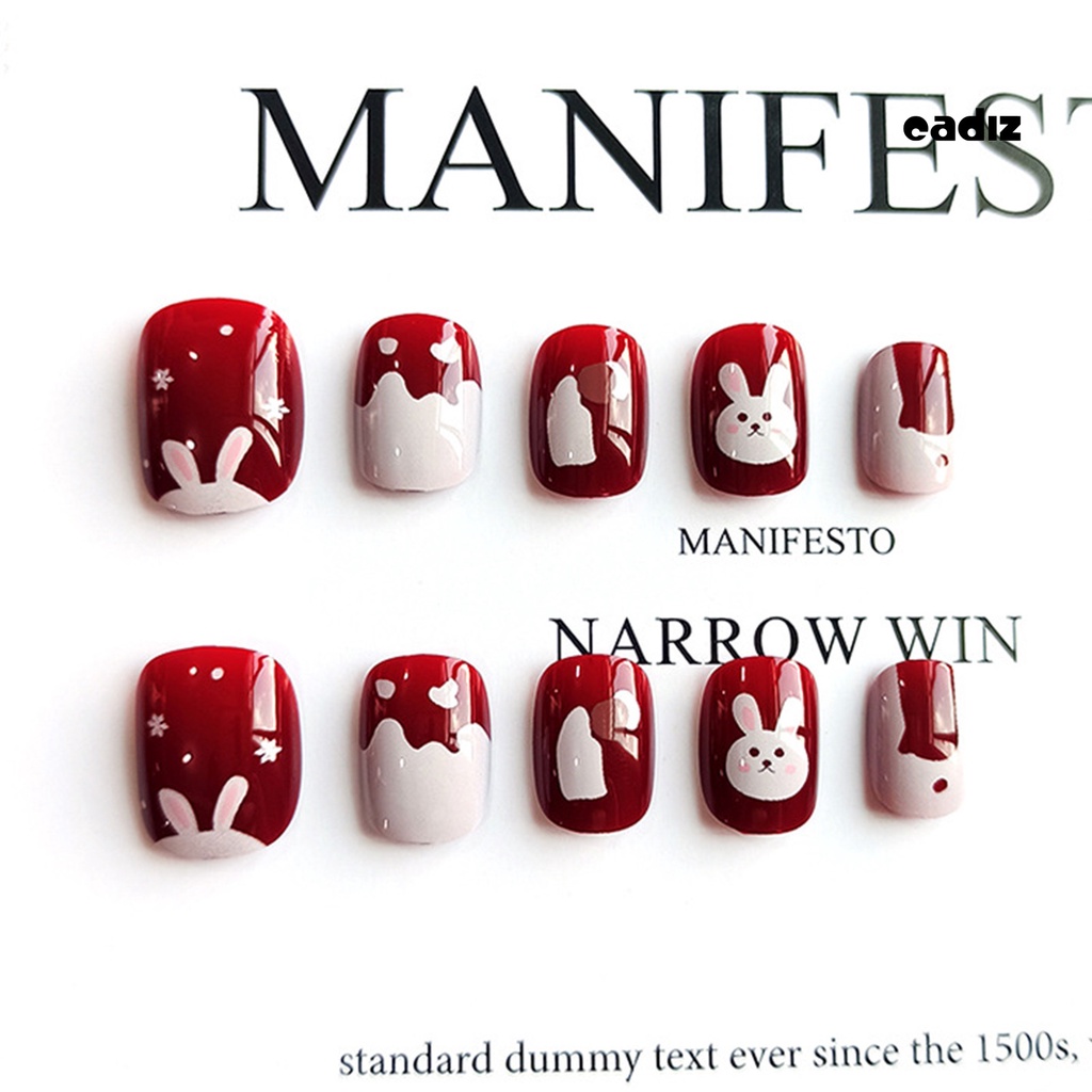 Hộp 24 Móng Tay Giả Hình Vuông Họa Tiết Thỏ Hoạt Hình Dễ Thương Cho Salon