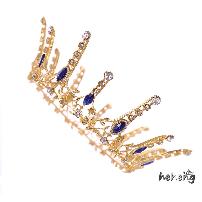 Vương Miện Đính Đá Pha Lê Xanh Dương Lớn Thời Trang