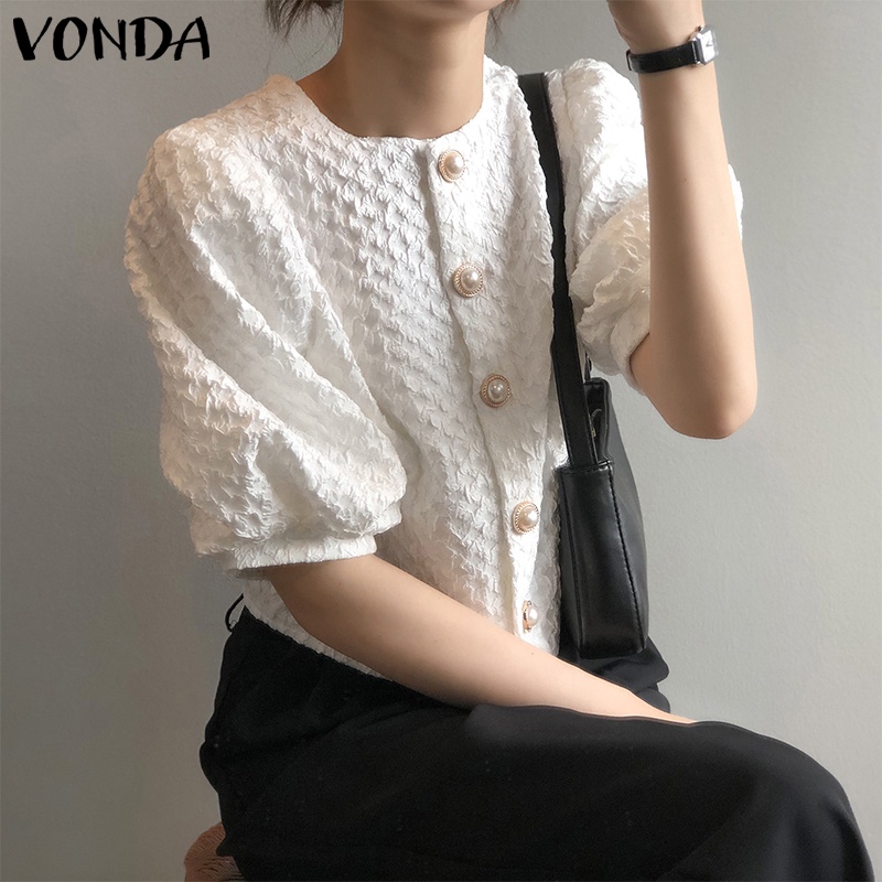 Áo sơ mi VONDA tay lửng phồng hở vai thời trang Hàn Quốc dành cho nữ