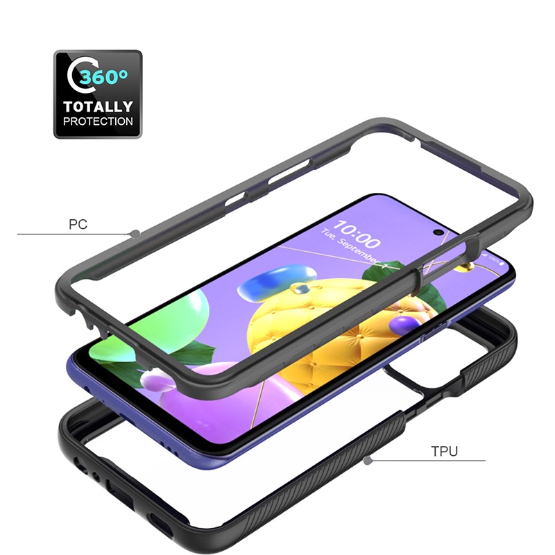 2 In 1 // Tow In One Transparent Clear Thickened Shockproof Case LG Velvet G8X V50s ThinQ K52 K51 Q51 V60 G8 ThinQ Stylo6 K71 Fall Prevention Case Back Cover