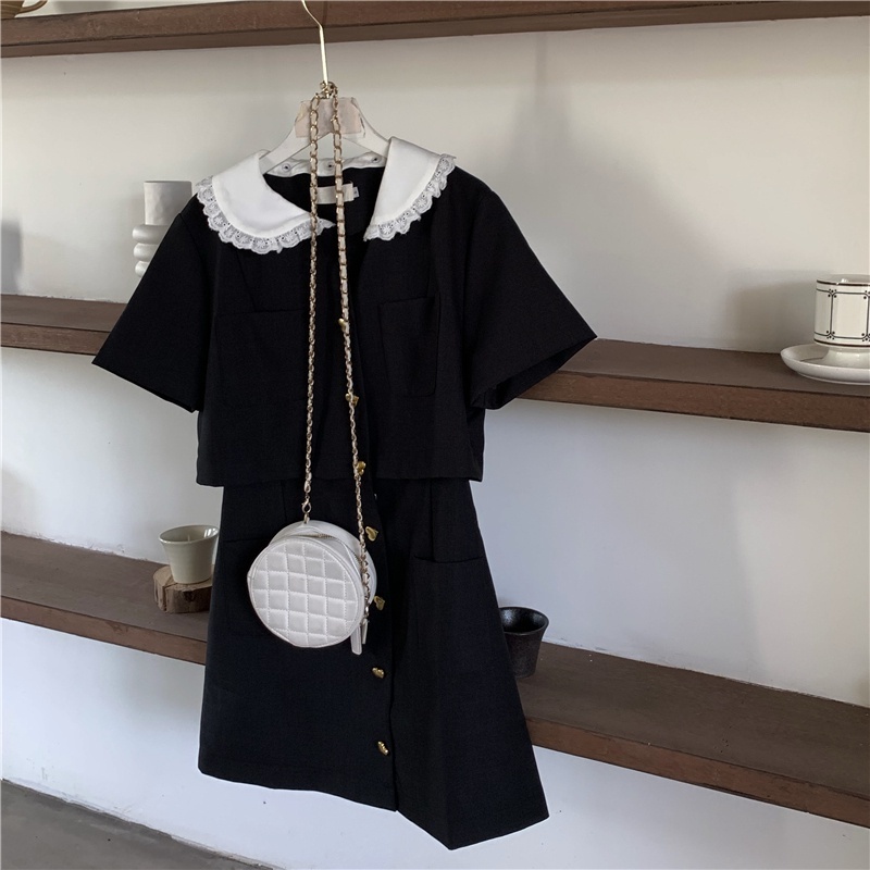 Đầm Ngắn Giả Hai Mảnh Thời Trang Mùa Hè Đơn Giản Thanh Lịch Đen