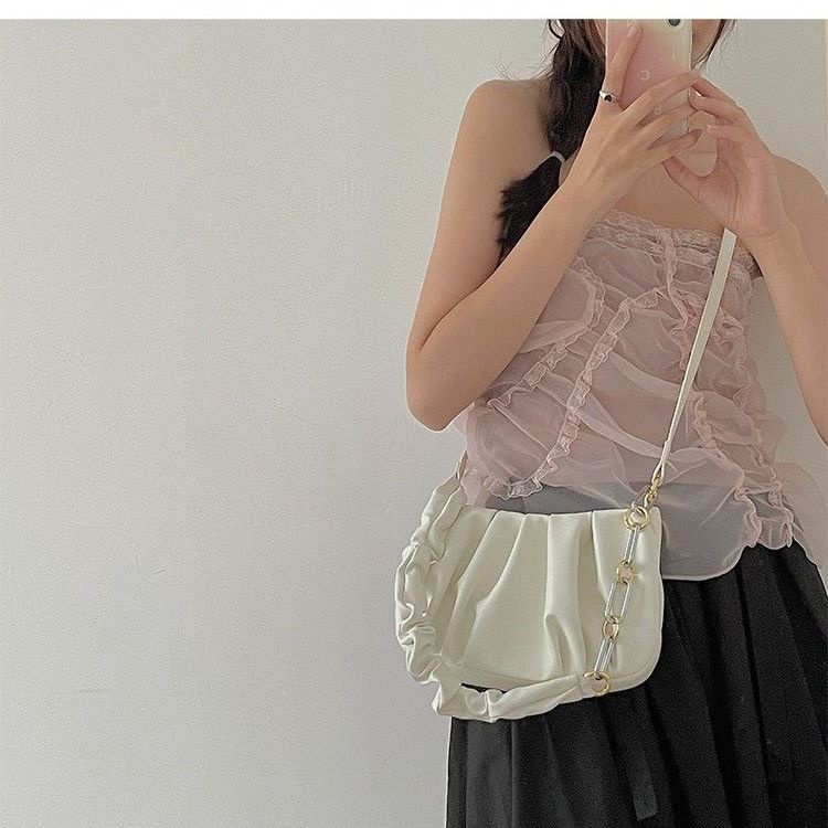 Túi Xách Đeo Dưới Cánh Tay / Đeo Một Bên Vai Cỡ Nhỏ Hình Đám Mây Xếp Ly Màu Trắng Đính Ngọc