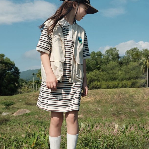 Đầm Công Chúa Mùa Hè Bằng cotton Nguyên Chất Phong Cách Phương Tây Với Sọc Ngang Dễ Phối Đồ Phong Cách Mới Cho Bé Gái Giày Rljajajaja RLJA Thời Trang Cá Tính