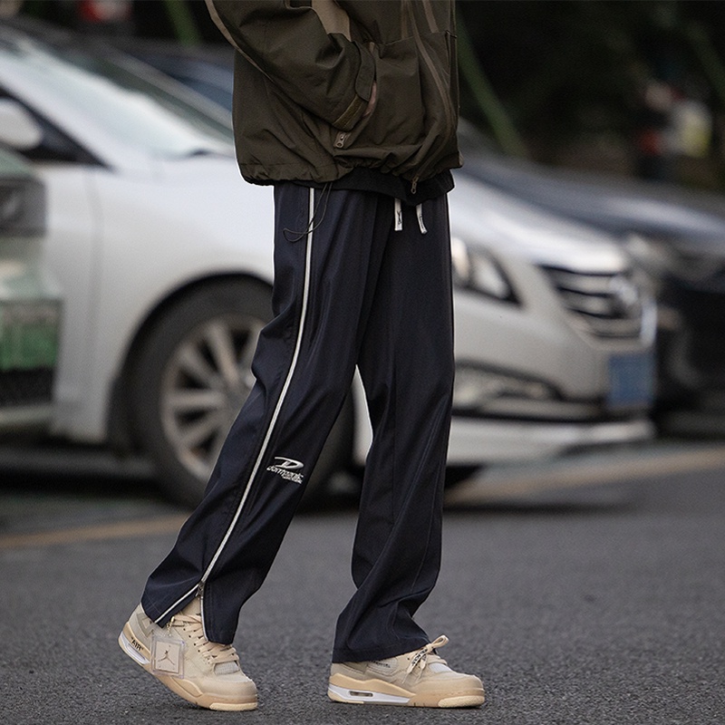 Quần Dài Ống Đứng Phối Khóa Kéo Phong Cách Retro Đường Phố Mỹ Cá Tính Cho Nam