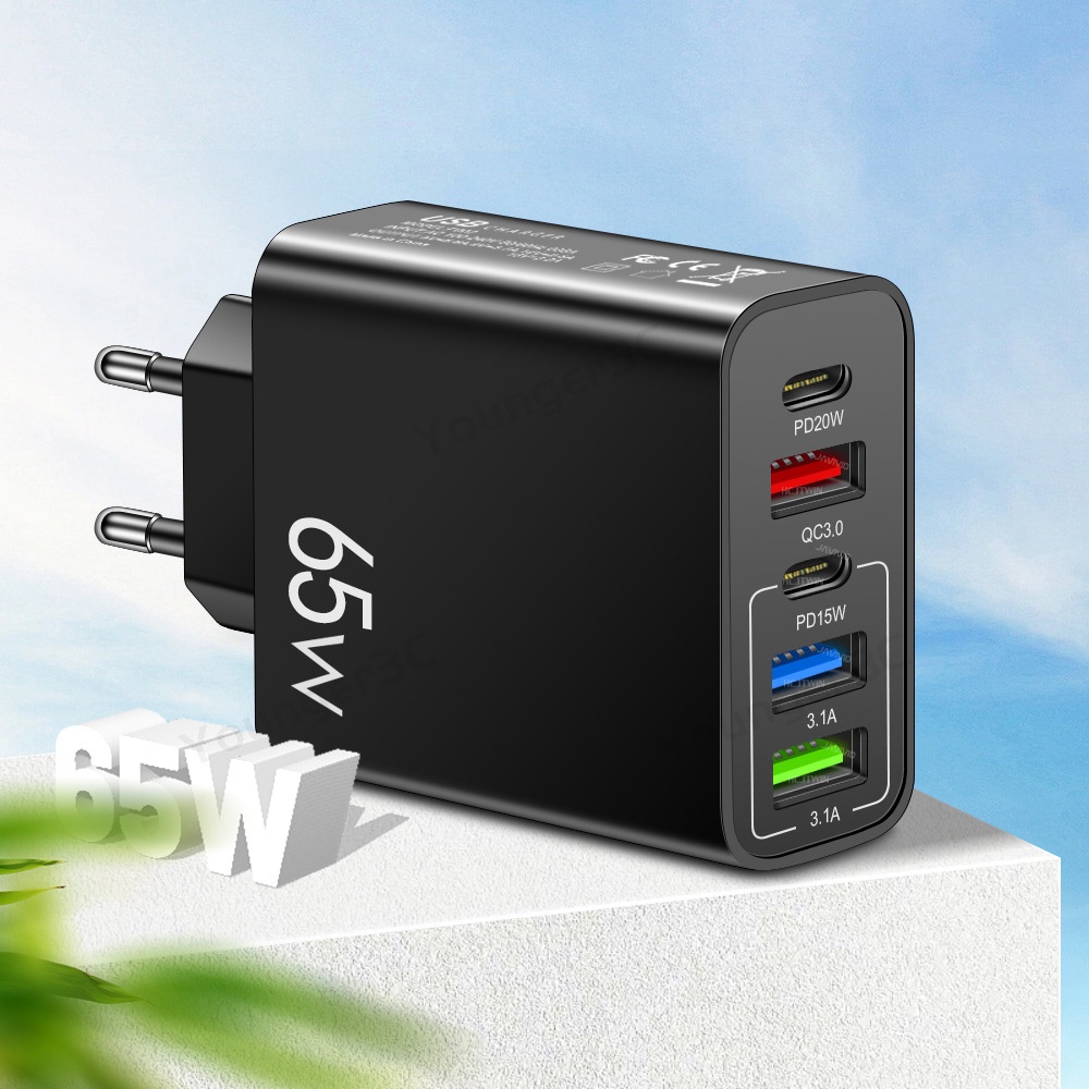 Củ Sạc Điện Thoại Di Động 3.1A 65W 2PD + 3 Cổng Usb Cho ios Micro Type