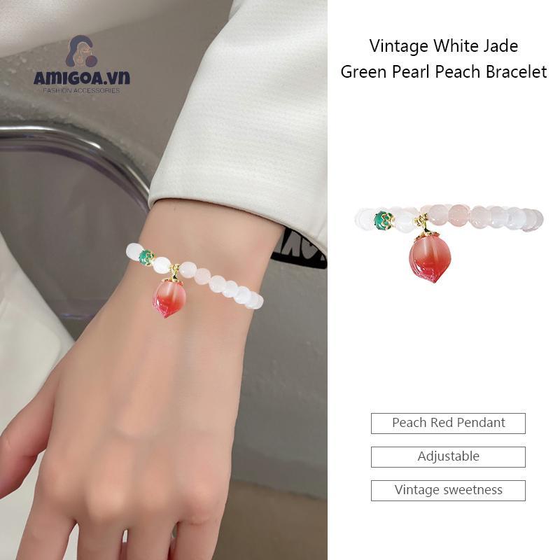 ✨✨Vòng Tay Hạt Ngọc Bích Trắng Phong Cách Vintage Ngọt Ngào Cho Bạn Gái