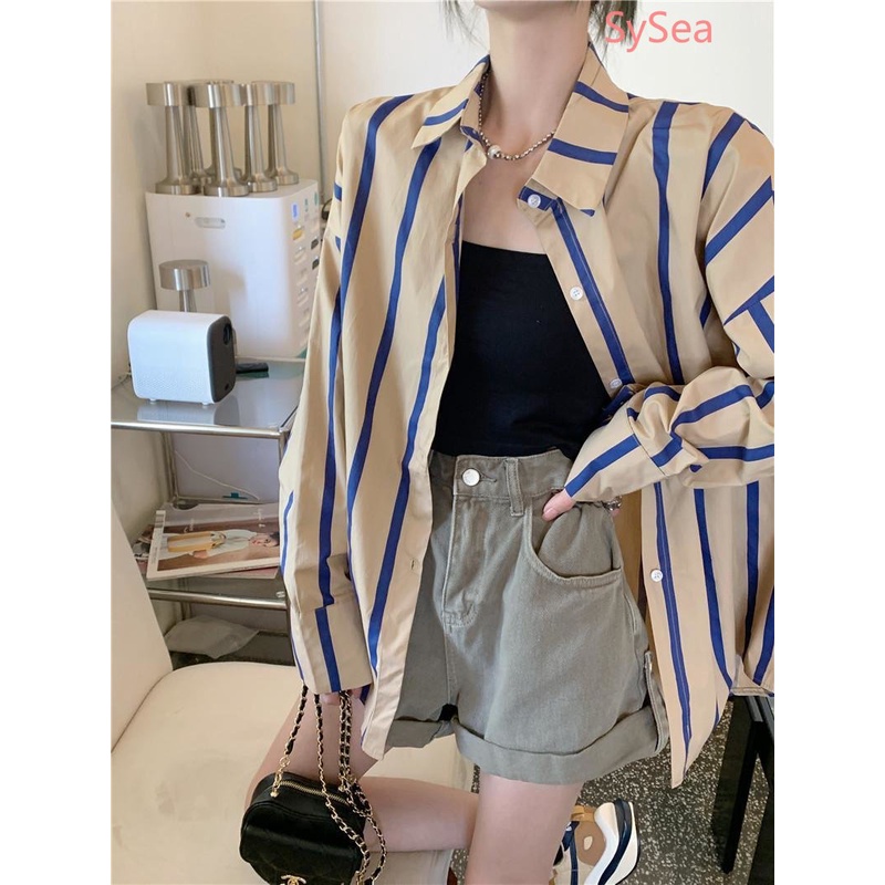 Áo Sơ Mi Kẻ Sọc Dáng Rộng Thời Trang Mùa Hè Hàn Quốc Cho Nữ