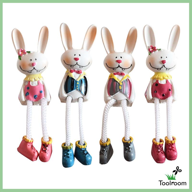 Set 4 Bức Tượng Thỏ Bằng Nhựa Resin Để Bàn Trang Trí