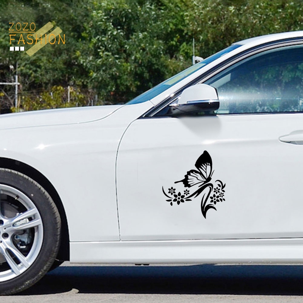 Miếng Dán Trang Trí Xe Hơi Họa Tiết Hoa Và Bướm Phản Quang Độc Đáo