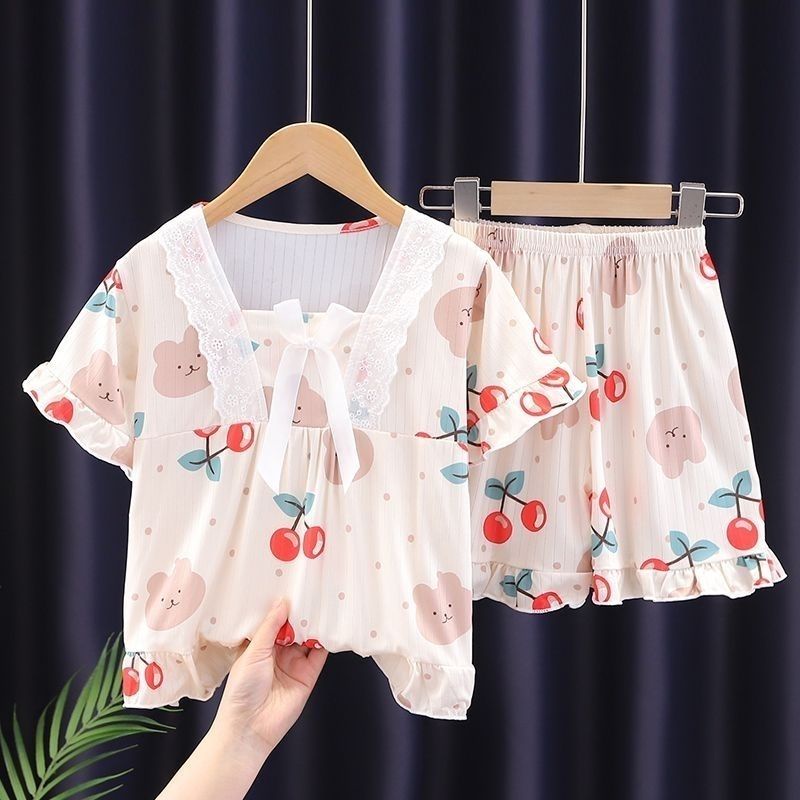 Bộ Đồ Ngủ Áo Tay Ngắn Phối Quần Short In Hoạt Hình Thời Trang Mùa Hè 2023 Cho Bé Gái