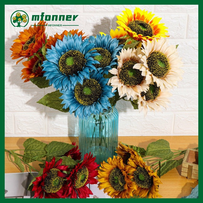 Bó Hoa Hướng Dương Giả 3 Bông Dùng Trang Trí Tiệc Cưới