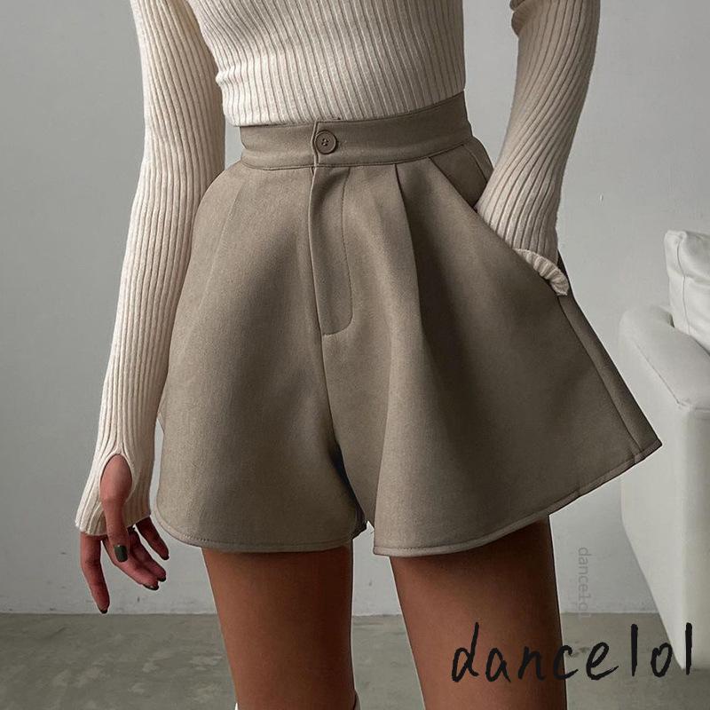 Dance1o1-quần Short Cạp Cao Ống Rộng Màu Trơn Nữ