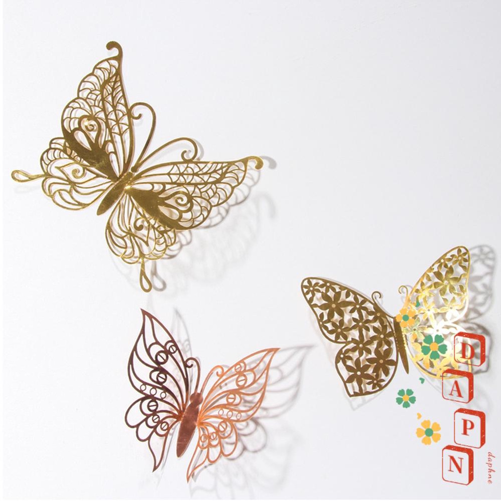 Bộ 12 Sticker Dán Tường Hình Bướm 3D Bằng Kim Loại Độc Đáo
