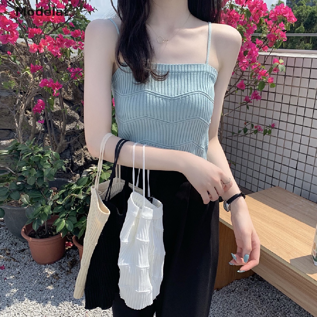 Áo Hai Dây Dệt Kim Màu Trơn Thời Trang Mùa Hè Quyến Rũ Cho Nữ