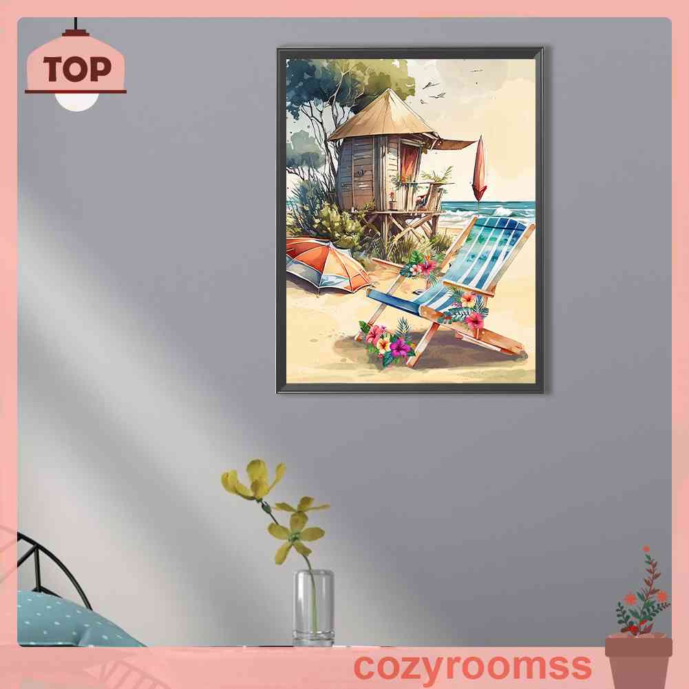 Tranh Đính Đá Kim Cương Toàn Bộ 5D DIY Hình Vẽ Ghế Bãi Biển Trang Trí Nhà Cửa