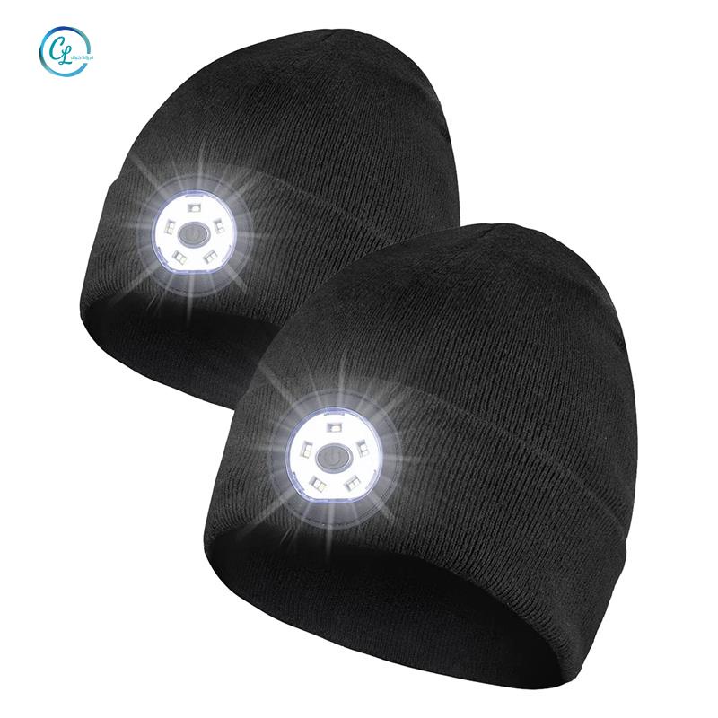 Bộ 2 Mũ Beanie Unisex 5 LED 3 Chế Độ Rảnh Tay Có Thể Sạc Lại (Màu Đen)