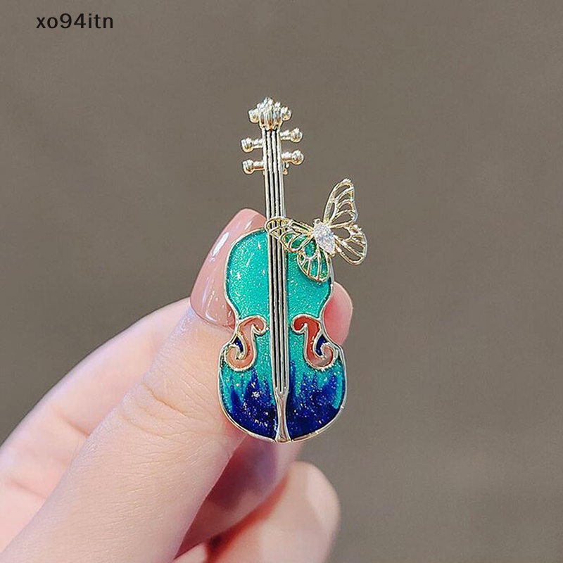 Ghim Cài Áo Hình Đàn Violin Màu Xanh Dương Phong Cách Vintage Thời Trang