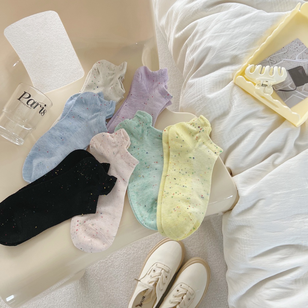 Vớ Cổ Thấp Họa Tiết Chấm Bi Nhiều Màu Thời Trang Mùa Hè Cho Nữ