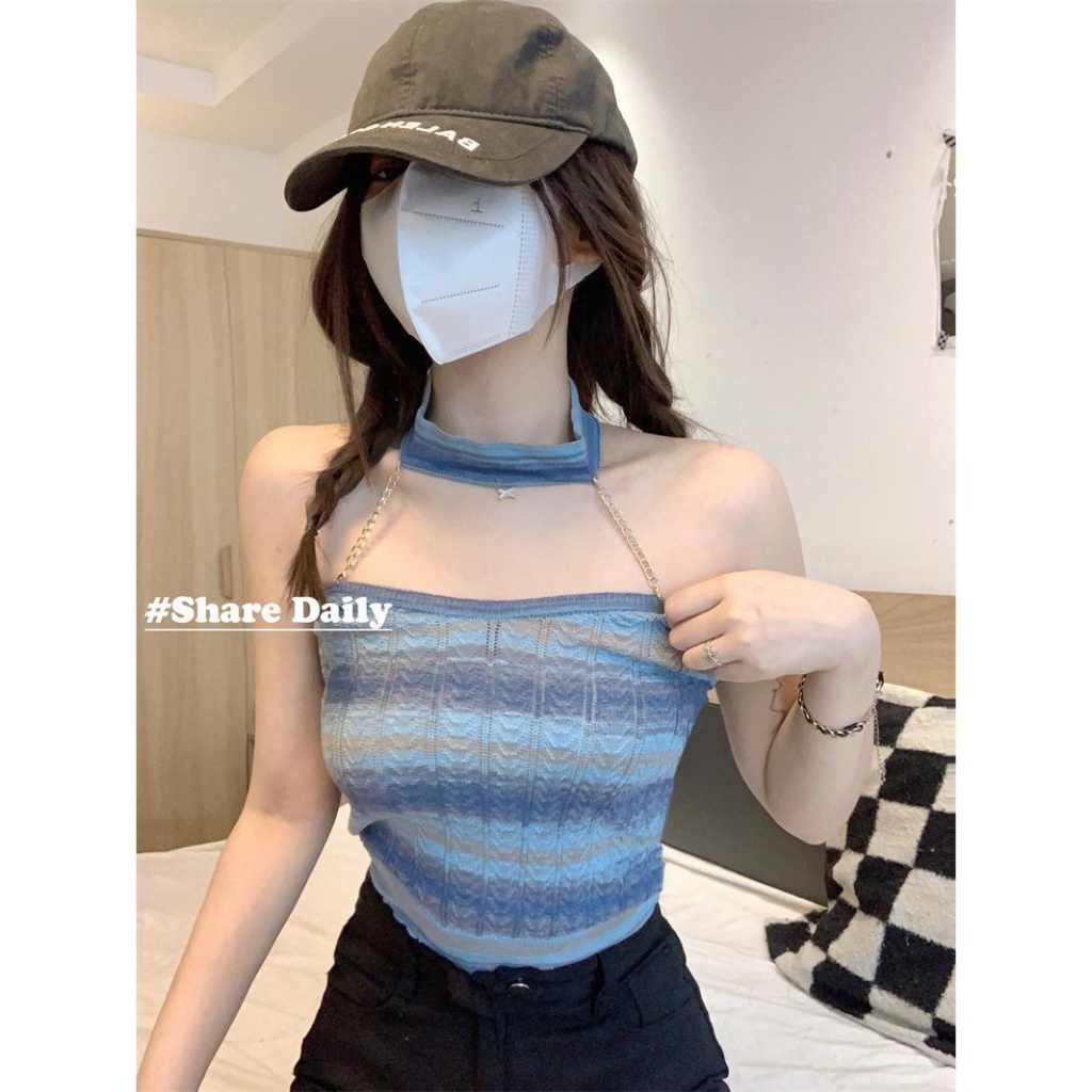 Áo Hai Dây Ôm Dáng Phối Dây Xích Quyến Rũ Thời Trang Mùa Hè Cho Nữ