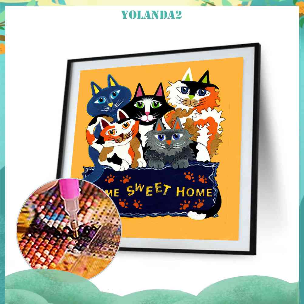 Tranh Đính Đá Kim Cương Toàn Bộ 5D DIY Hình Vẽ Mèo Nhiều Màu Sắc