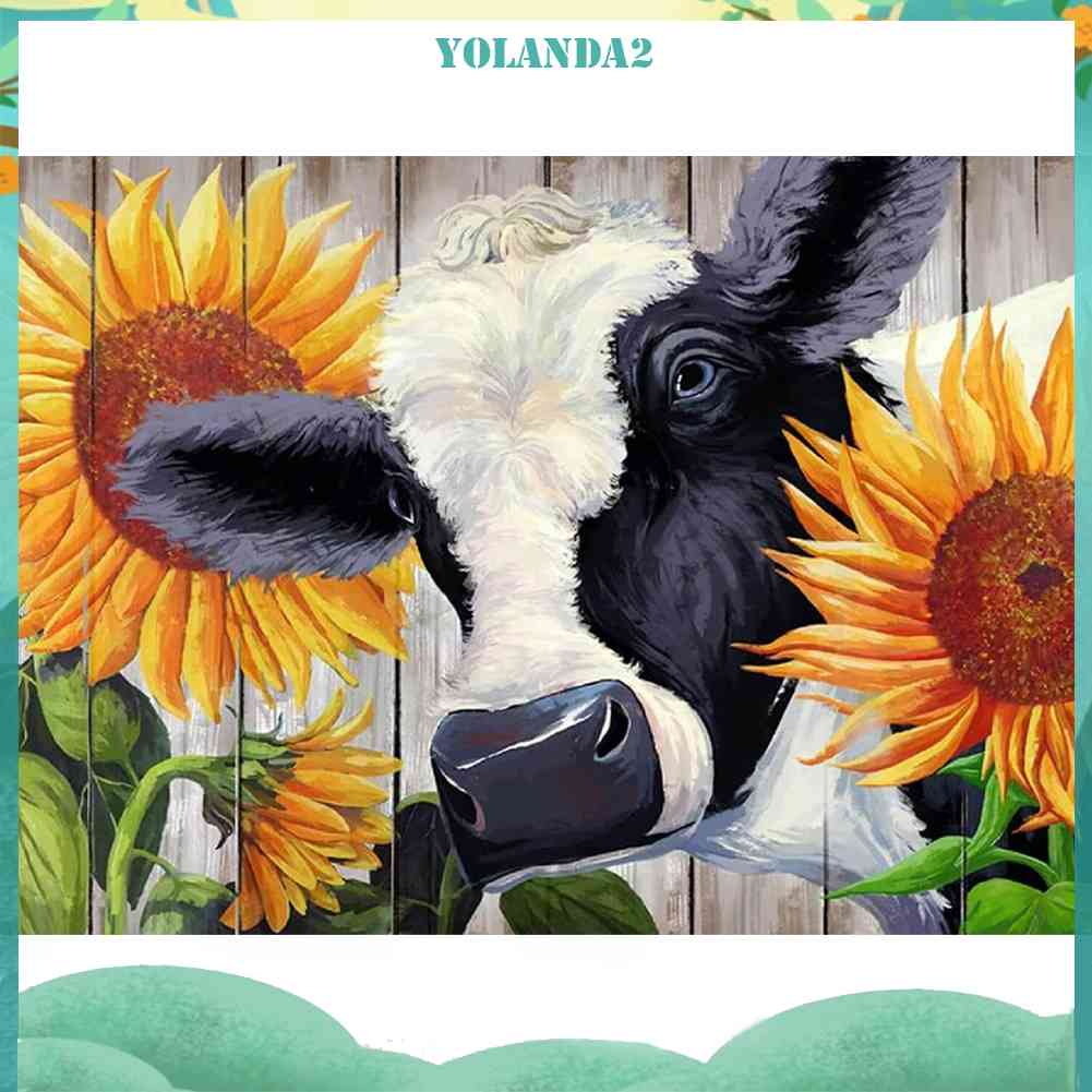 Tranh Đính Đá Kim Cương Toàn Bộ 5D DIY Hình Vẽ Hoa Hướng Dương / Bò Sữa
