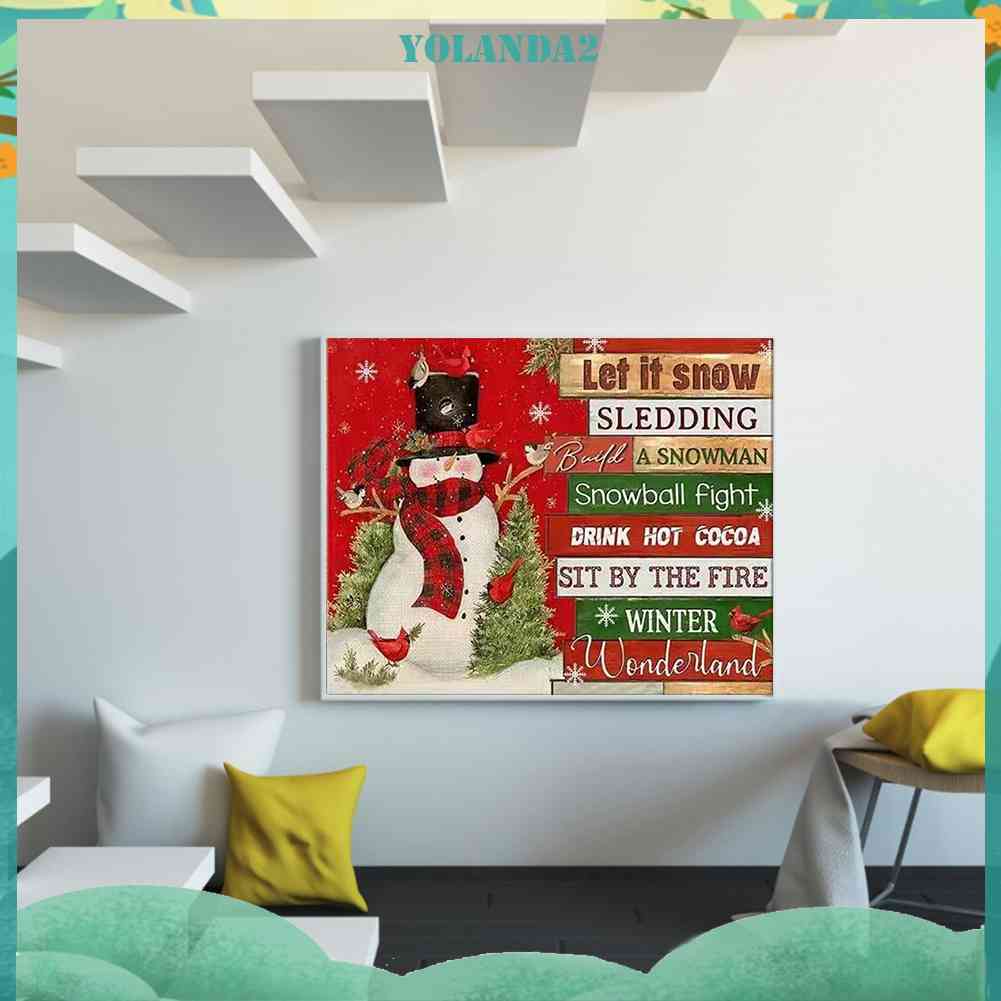 Tranh Đính Đá Kim Cương Toàn Bộ 5D DIY Hình Người Tuyết Và Chữ Tiếng Anh