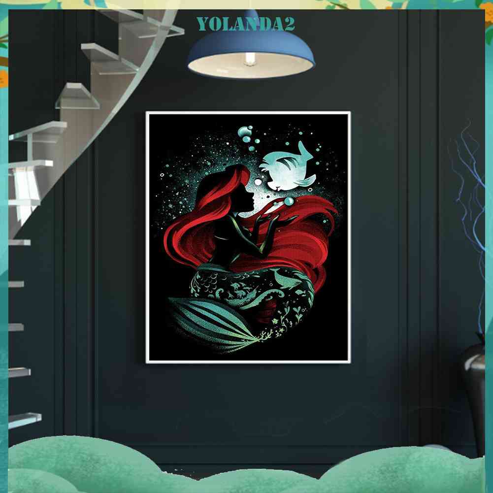 Tranh Đính Đá Kim Cương Toàn Bộ 5D DIY Hình Vẽ Nàng Tiên Cá