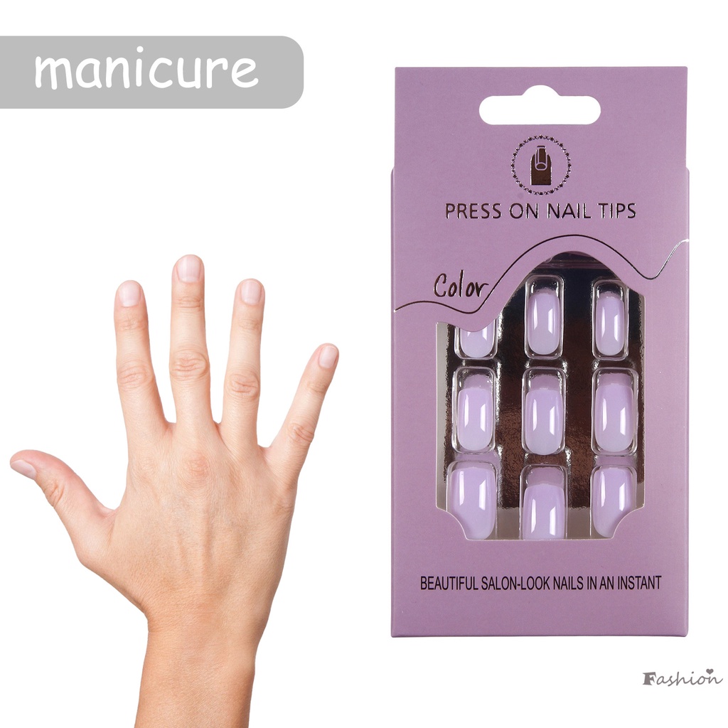 Bộ Móng Tay Giả Màu Sắc Trơn Không Phai Kèm Miếng Dán Tiện Dụng