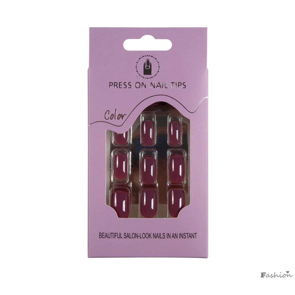 Bộ Móng Tay Giả Màu Sắc Trơn Không Phai Kèm Miếng Dán Tiện Dụng