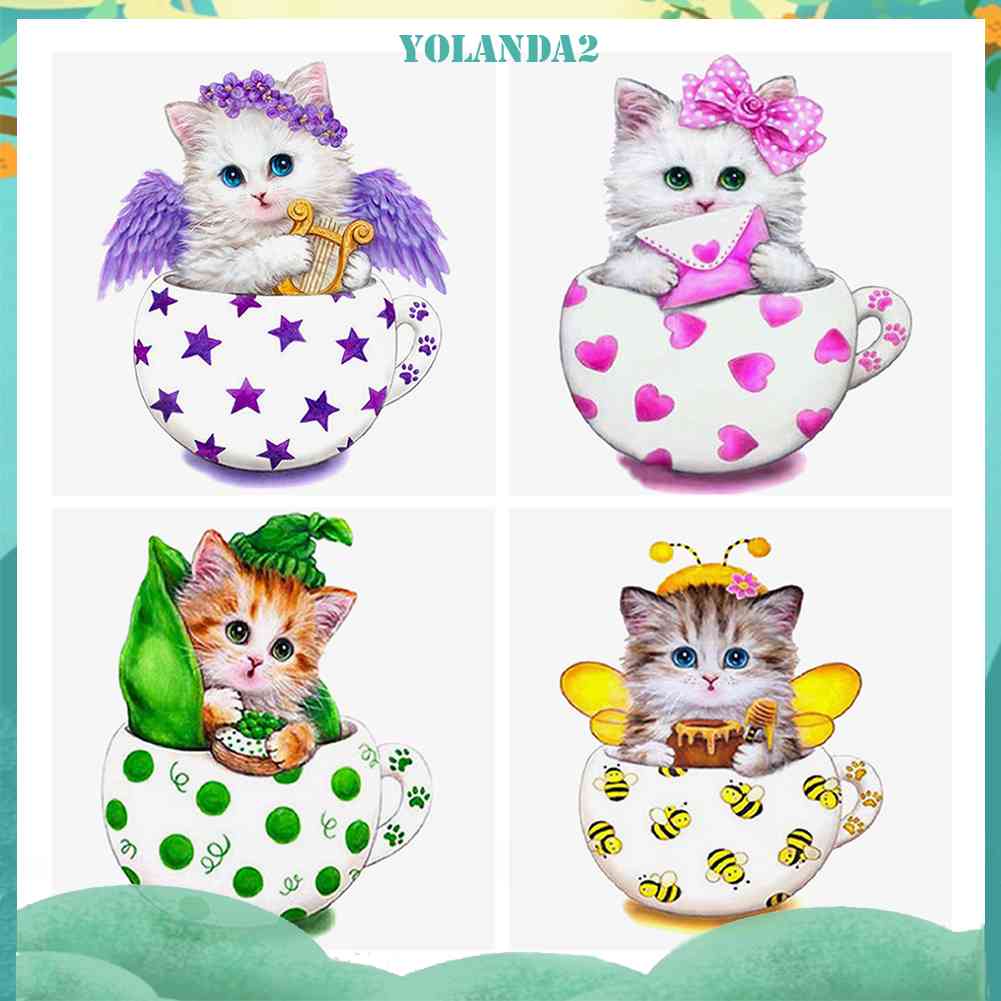 Bộ Tranh Đính Đá 5D Họa Tiết Chú Mèo Độc Đáo DIY Dùng Trang Trí Nhà Cửa