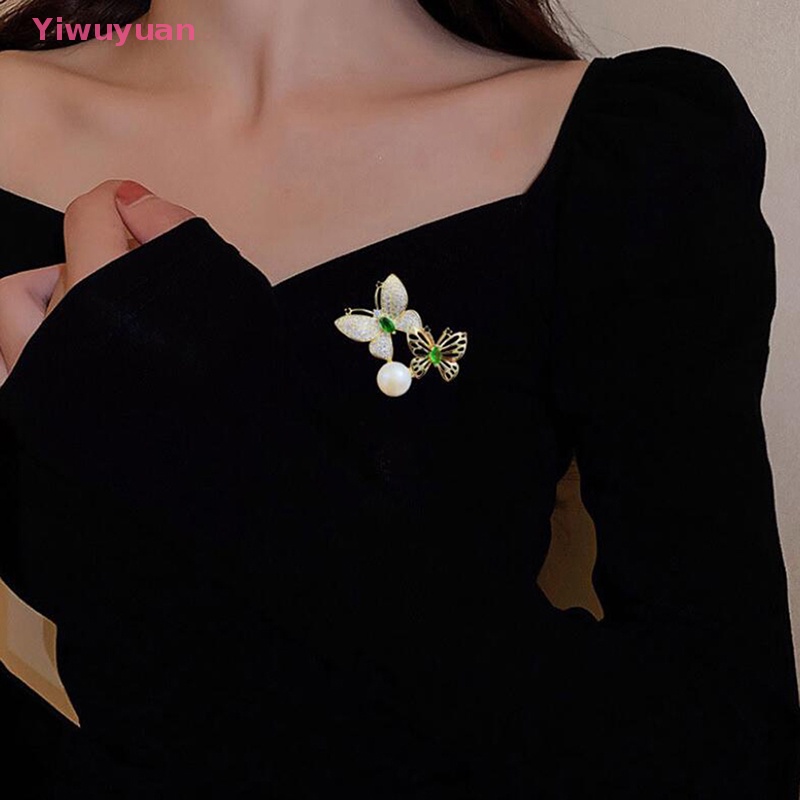 < Yiwuyuan > Ghim Cài Áo Hình Bướm Đính Đá Ngọc Trai Thanh Lịch Cho Nữ Jewellry