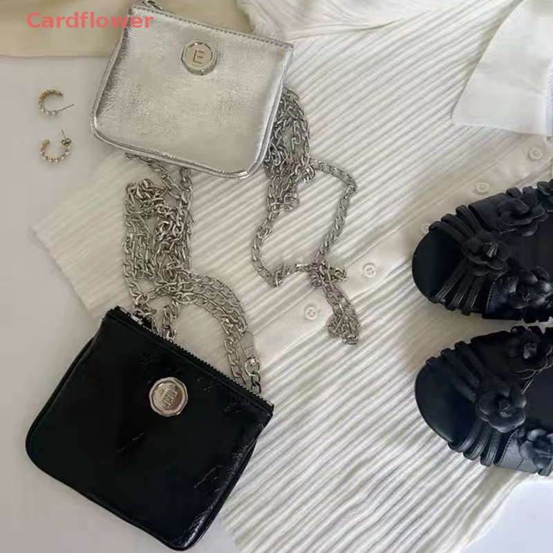 Túi Đeo Chéo Mini Bằng Da PU Màu Đen / Bạc Có Khóa Kéo Thời Trang Cho Nữ