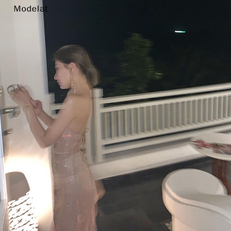 Mfc Đầm Dự Tiệc Hai Dây Hở Lưng Ôm Dáng Đính Kim Sa Lấp Lánh Gợi Cảm Cho Nữ