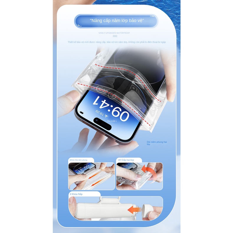 Túi Đựng Điện Thoại Trong Suốt Hai Lớp Chống Thấm Nước Có Thể Chạm Màn Hình Cảm Ứng