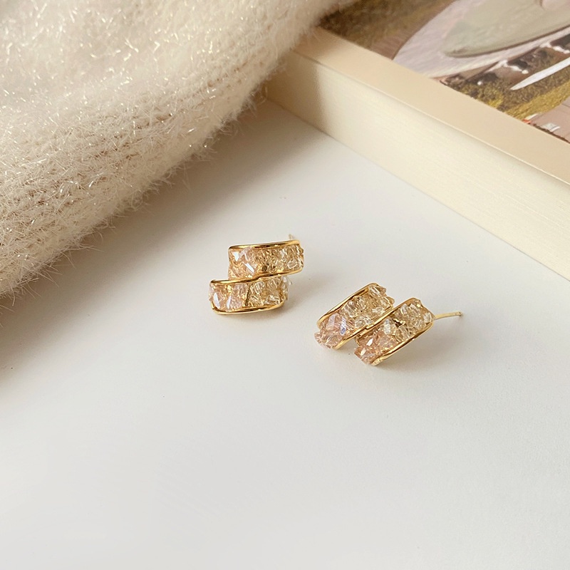 Khuyên Tai Hình Học Nhỏ Đính Đá zircon Màu Sâm Panh Thiết Kế Thời Trang Mới 2023 Dành Cho Bạn Nữ