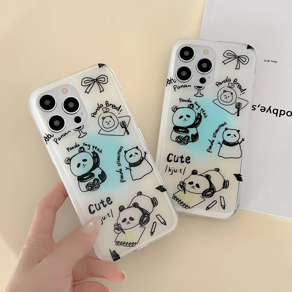 Ốp Điện Thoại TPU Silicon Mềm Trong Suốt Hình Gấu Trúc Cho iPhone11 12 13 14 Pro Max