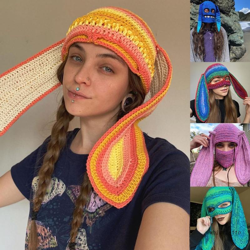 Nón Len Che Nửa Mặt Tạo Hình Tai Thỏ Phong Cách Halloween