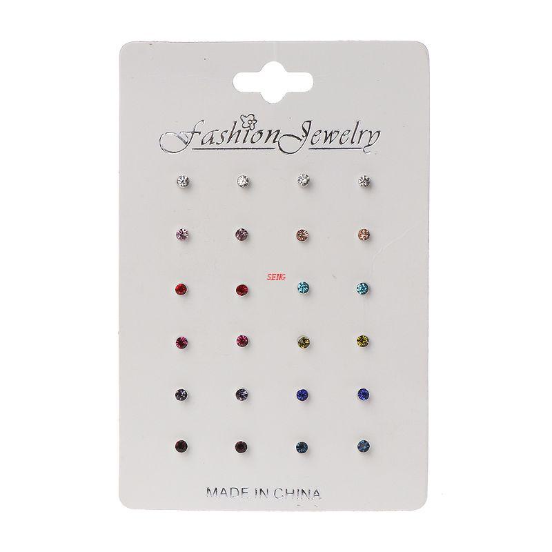 12 Đôi Bông Tai Xỏ Lỗ Đính Đá Zircon Màu Cầu Vồng