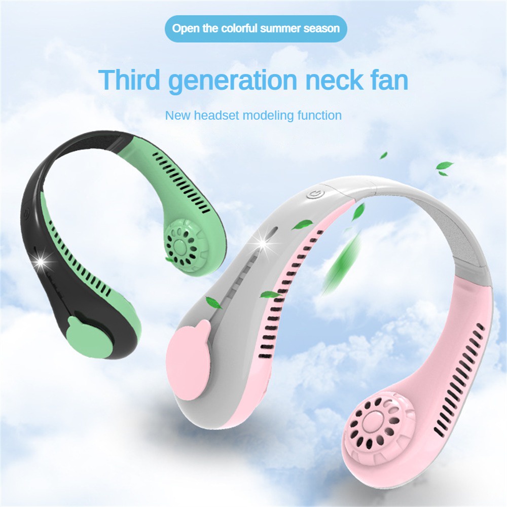 ♕Quạt Đeo Cổ Mini Quạt Làm Mát Không Khí Sạc Lại Được Đeo Cổ Không Cánh Cầm Tay Usb Quạt Thể Thao Mùa Hè Mini 3 Tốc Độ