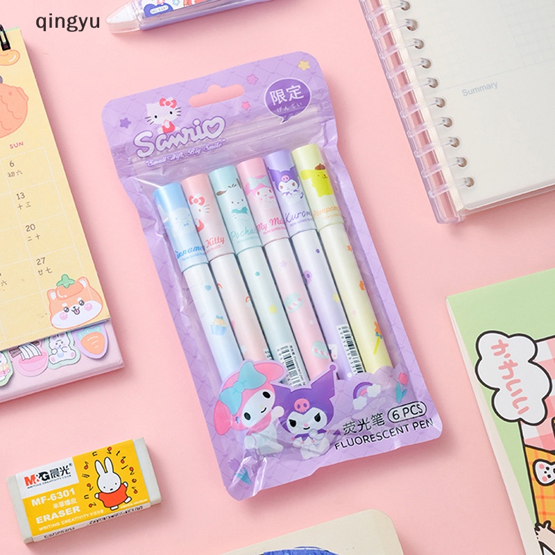 Bộ 6 Bút Dạ Quang Hình Anime My Melody Kuromi Pochacco Dễ Thương Cho Học Sinh