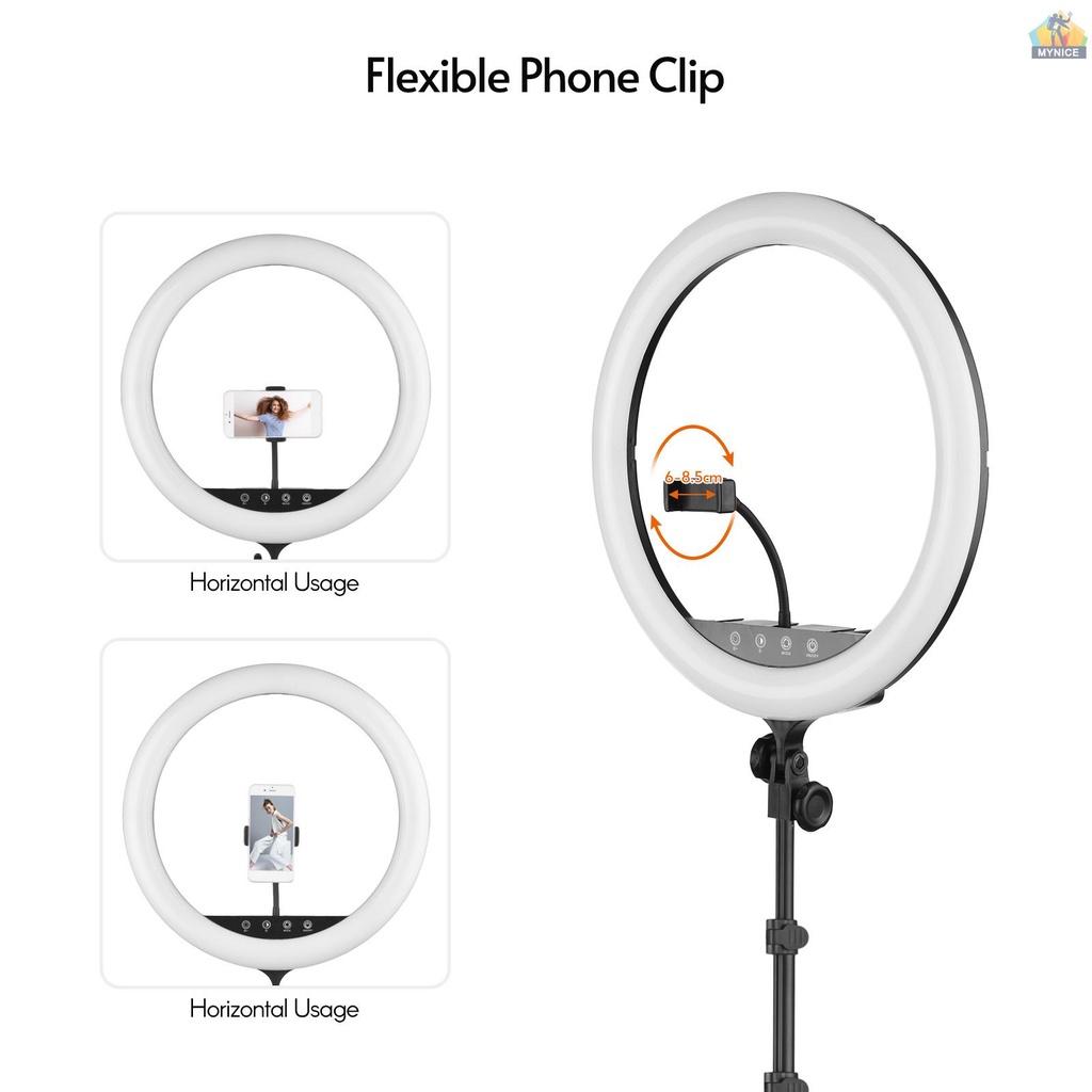 ANDOER Vòng Đèn LED 18 Inch RGB 2500K-8500K Cảm Ứng Điều Chỉnh Được + 190cm / 75in Kẹp Điện Thoại Linh Hoạt + Dây Điện Thoại