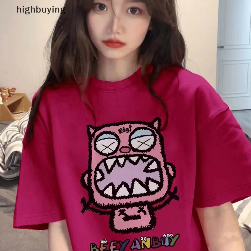 Áo Thun Tay Ngắn Cổ Tròn In Họa Tiết Hoạt Hình Phong Cách Retro Cho Nữ