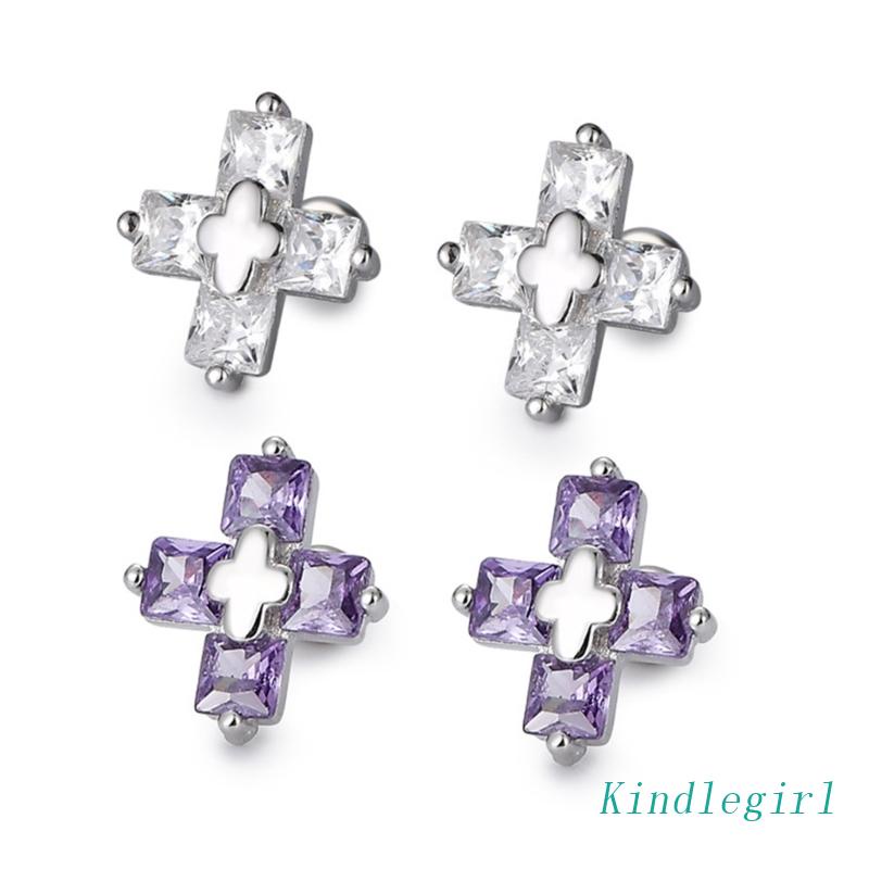 Bông Tai Chữ Thập Đính Đá Zircon Thời Trang Cho Nam