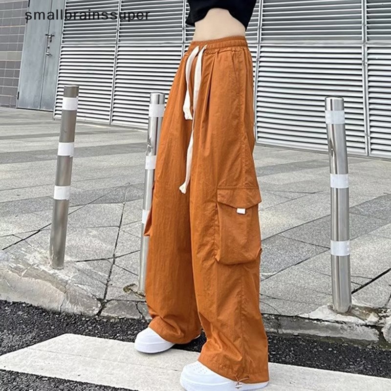 Quần Baggy Lưng Cao Ống Rộng Có Túi Và Dây Rút Phong Cách Harajuku Đường Phố Cá Tính SBS